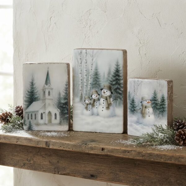 Set of 3 Snowy Forest Blocks