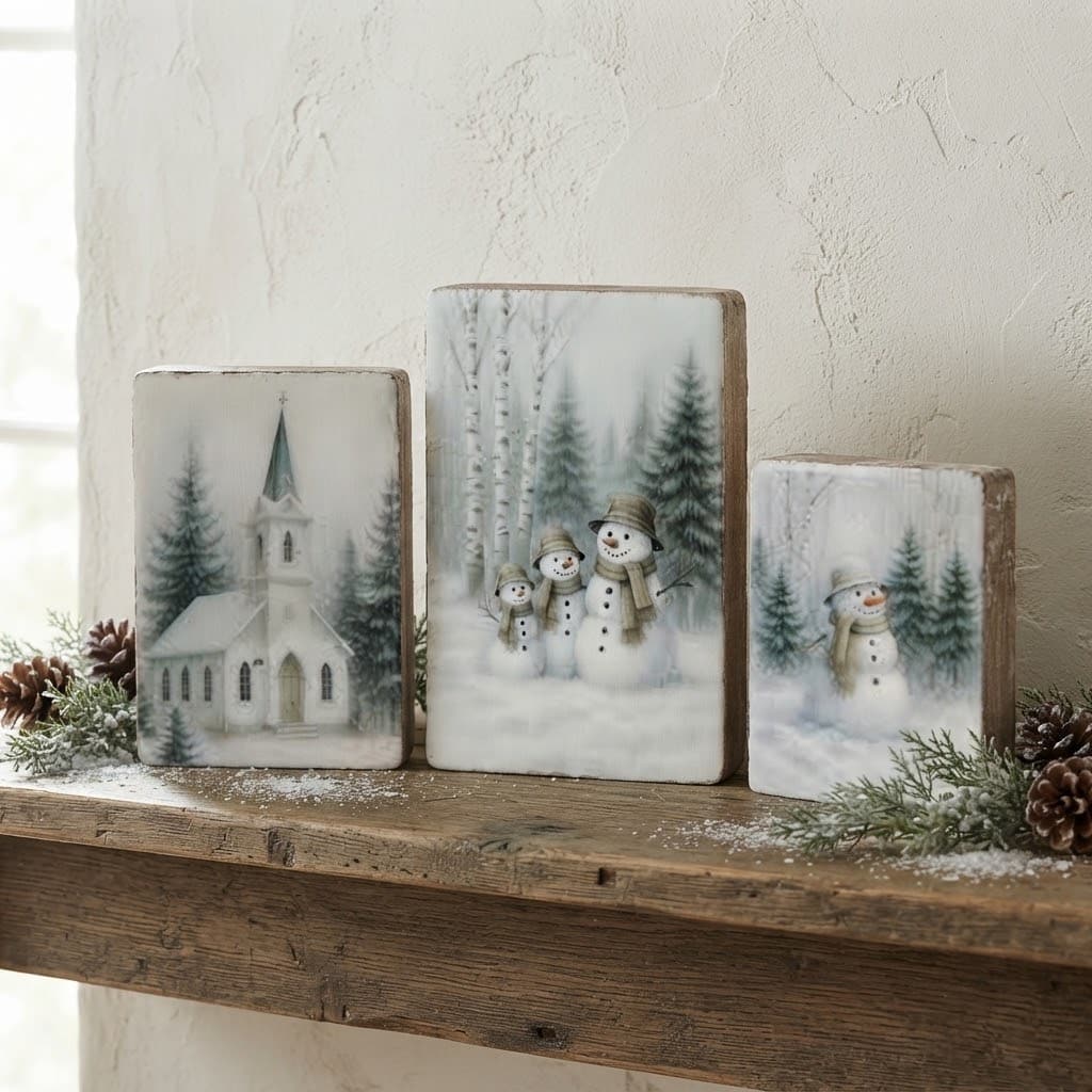Set of 3 Snowy Forest Blocks