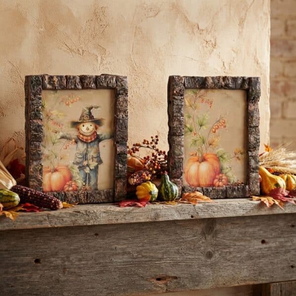Set of 2 Scarecrow and Pumpkin Live Edge Blocks