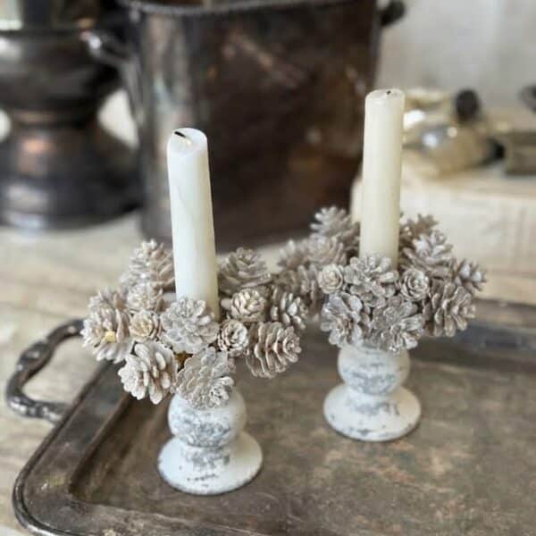 4" Glittering Ivory Cone Candle Ring/ Set of 2