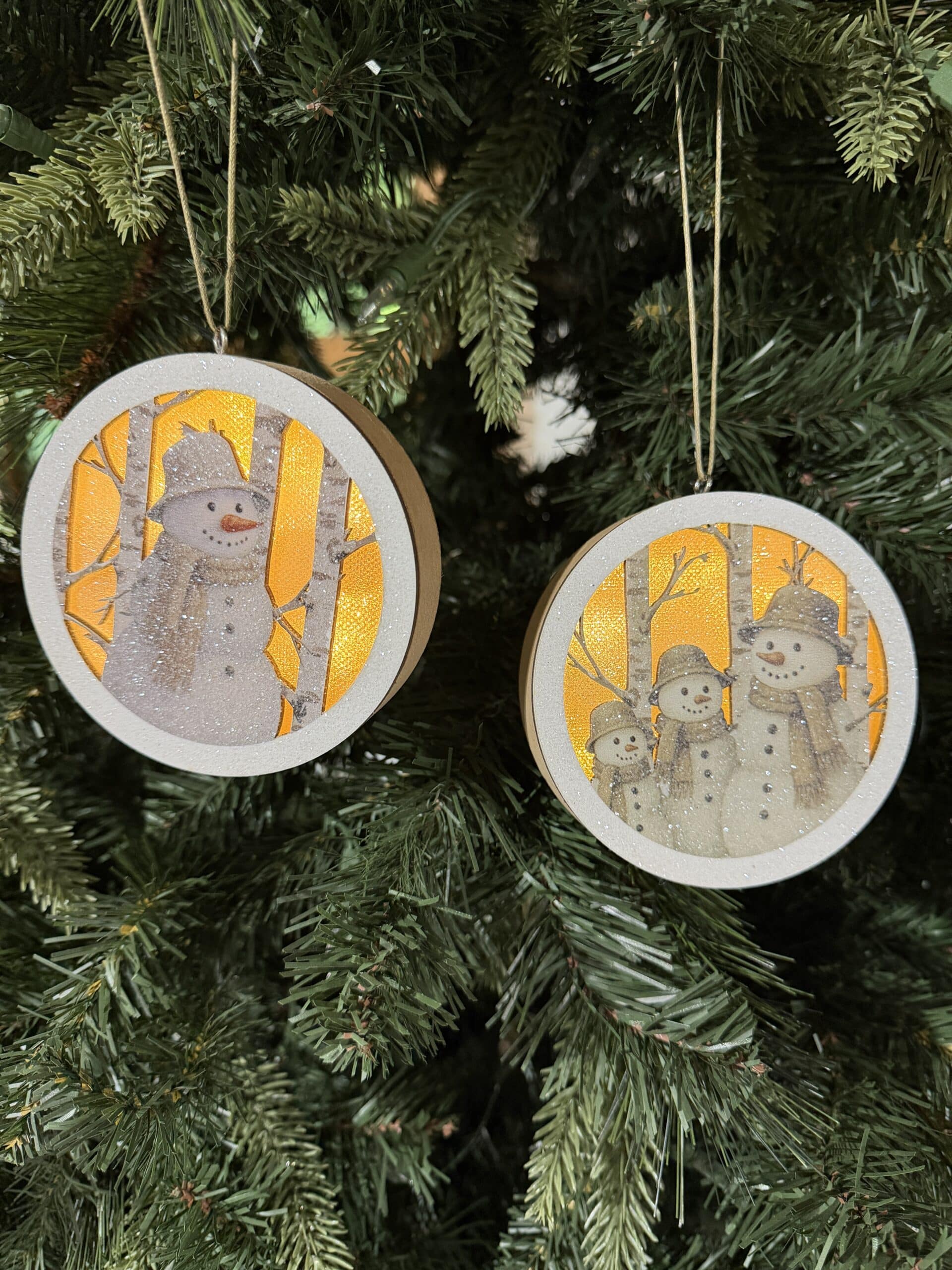Lighted Birch Snowman Ornament Set of Two - Image 2