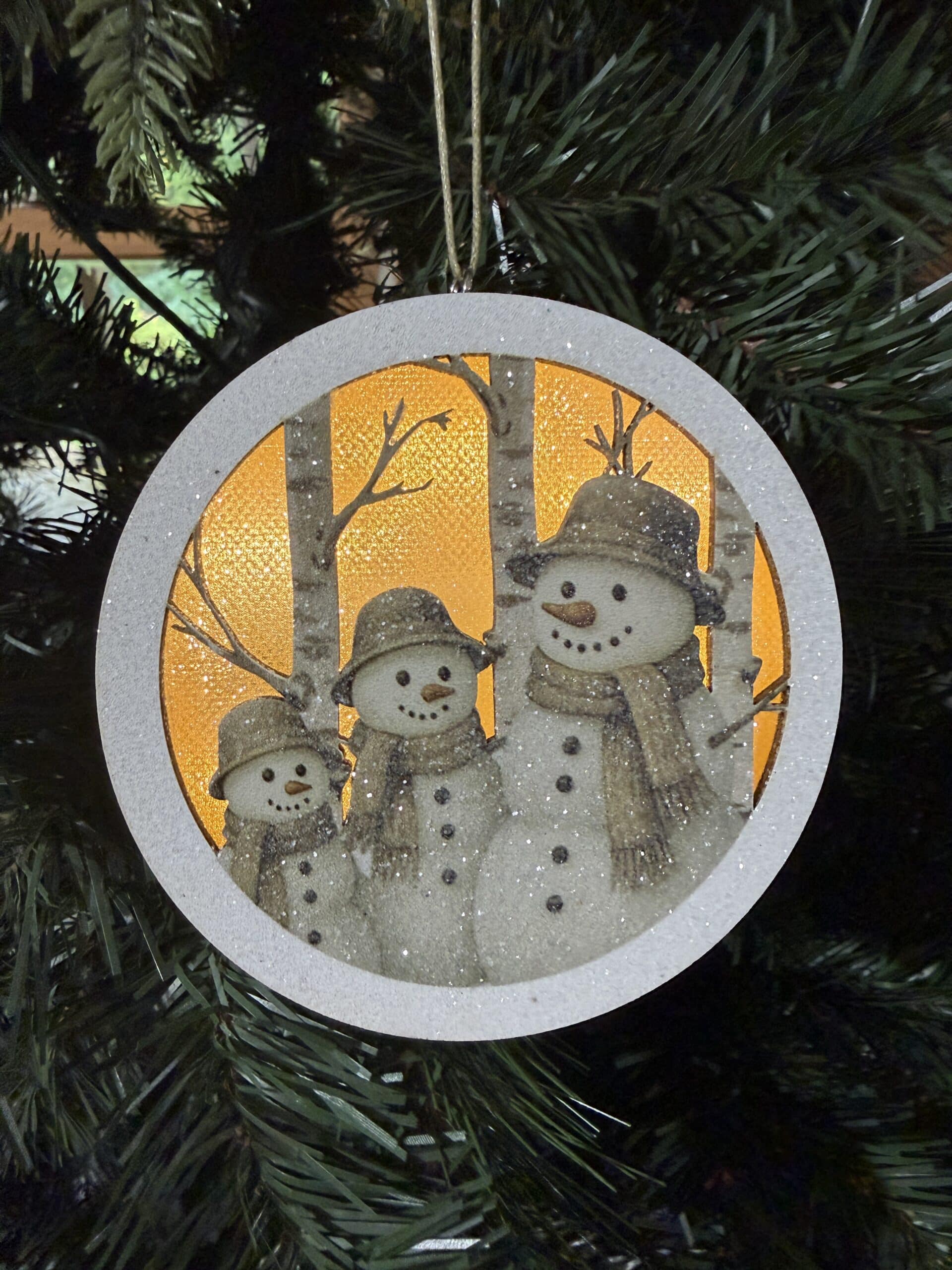 Lighted Birch Snowman Ornament Set of Two - Image 3