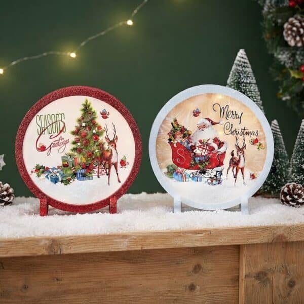 Retro Christmas Pre-Lit Glass Frame