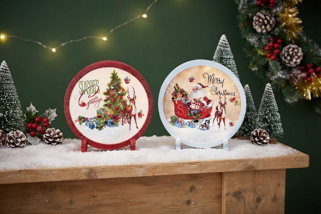 Retro Christmas Pre-Lit Glass Frame