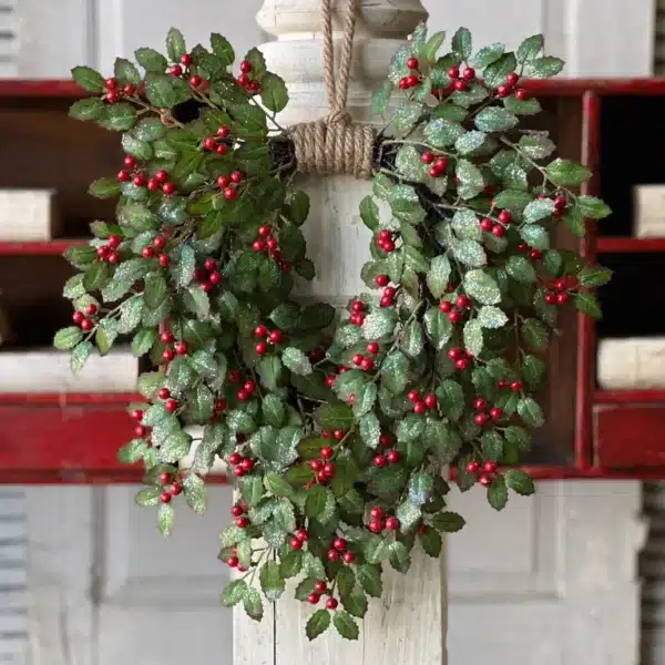 Alternative view of 18" Holly Hanging Wreath w/ Berry
