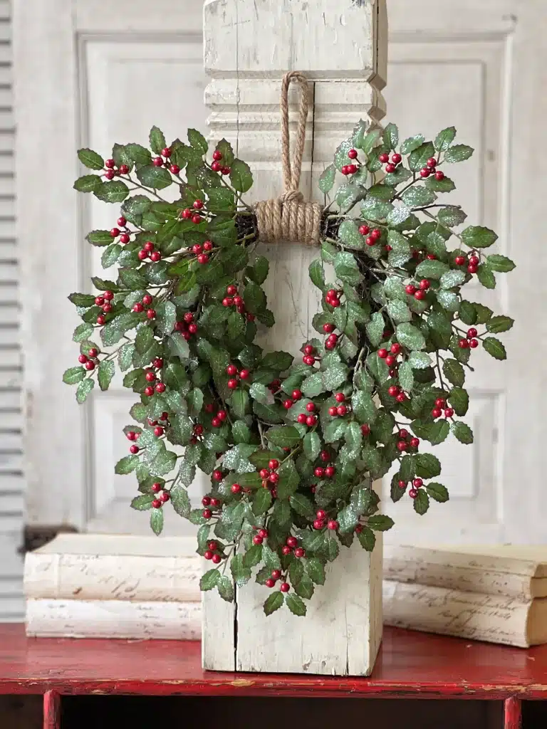 18" Holly Hanging Wreath w/ Berry