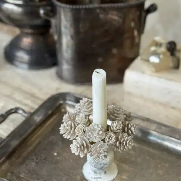 4" Glittering Ivory Cone Candle Ring/ Set of 2 - Image 2
