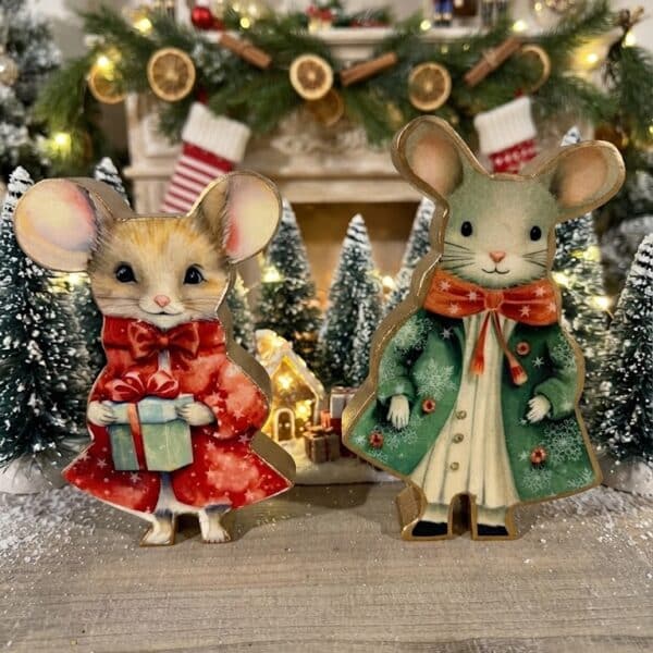 Vintage Holiday Mouse Figurine Set (Set of 2)