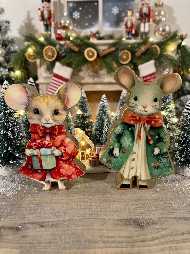 Vintage Holiday Mouse Figurine Set (Set of 2)