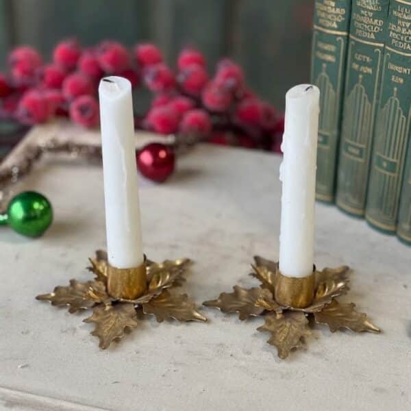 4" Golden Poinsettia Taper Holder | Set of 2
