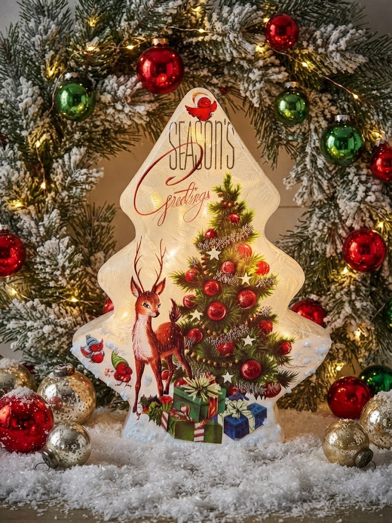 Retro Christmas Pre-Lit Glass Trees/ Merry Christmas or Seasons Greetings - Image 3