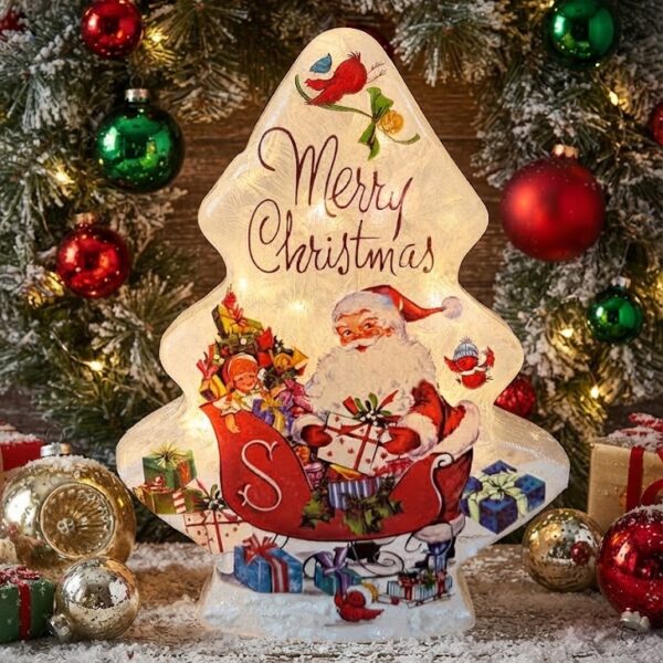 Retro Christmas Pre-Lit Glass Trees/ Merry Christmas or Seasons Greetings - Image 2