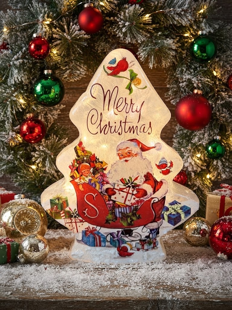 Retro Christmas Pre-Lit Glass Trees/ Merry Christmas or Seasons Greetings - Image 2