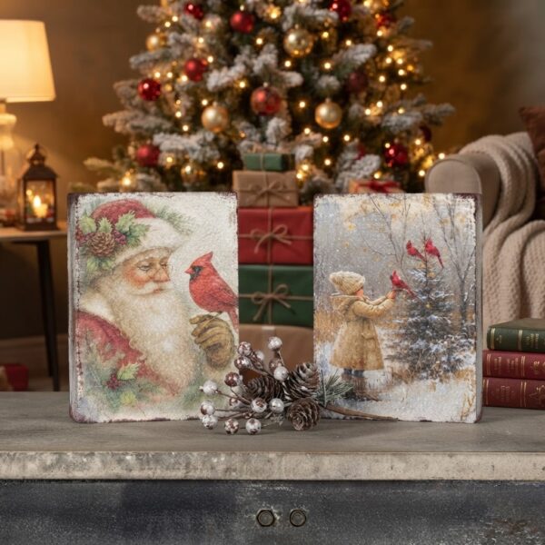 7" SANTA AND CARDINAL TABLETOP SIGN SET